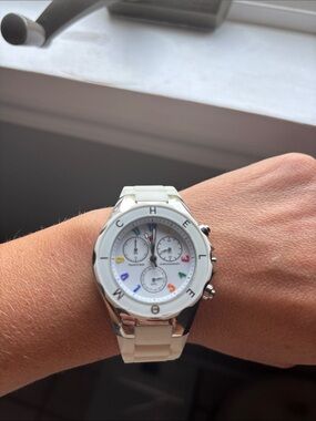 Michele White Ceramic-Style Chronograph with Multicolor Markers Tahiti rainbow